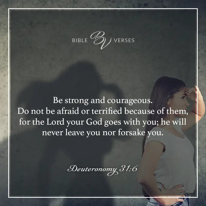 bible verses about fear

Be strong and courageous. Do not be afraid or terrified because of them, for the Lord your God goes with you; he will never leave you nor forsake you.

Deuteronomy 31:6