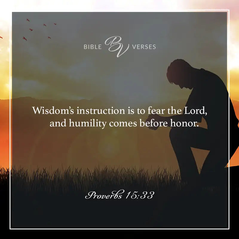 Bible verses about humility: Proverbs 15:33 Wisdom’s instruction is to fear the Lord, and humility comes before honor.