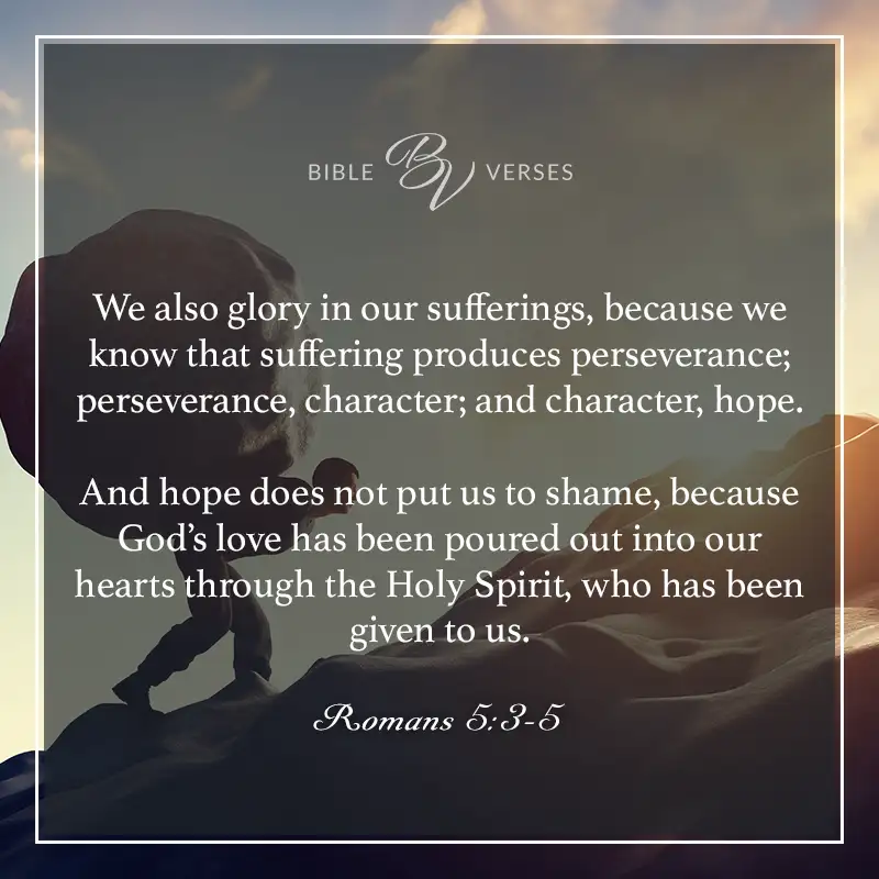 We also glory in our sufferings, because we know that suffering produces perseverance; perseverance, character; and character, hope. And hope does not put us to shame, because God's love has been poured out into our hearts throughout the Holy Spirit, who has been given to us. Romans 5:3-5